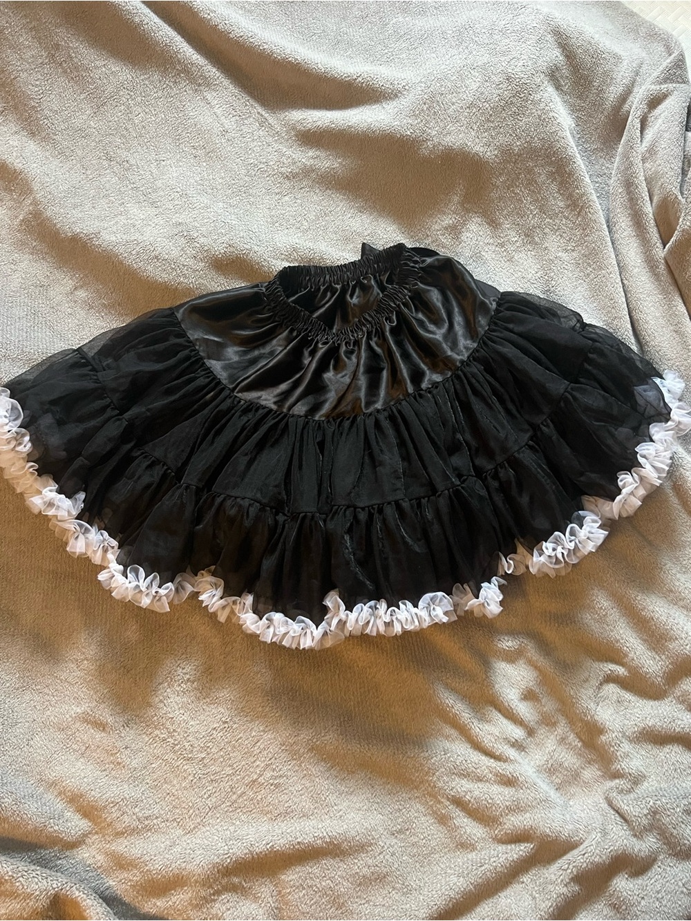 Dolls Kill Black Layered Tulle Skater Skirt with White Ruffle Trim